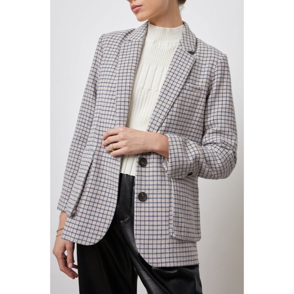 NWT Rails Windsor Blazer in Lilac Navy Mini Check Wool Blend Academia Medium
